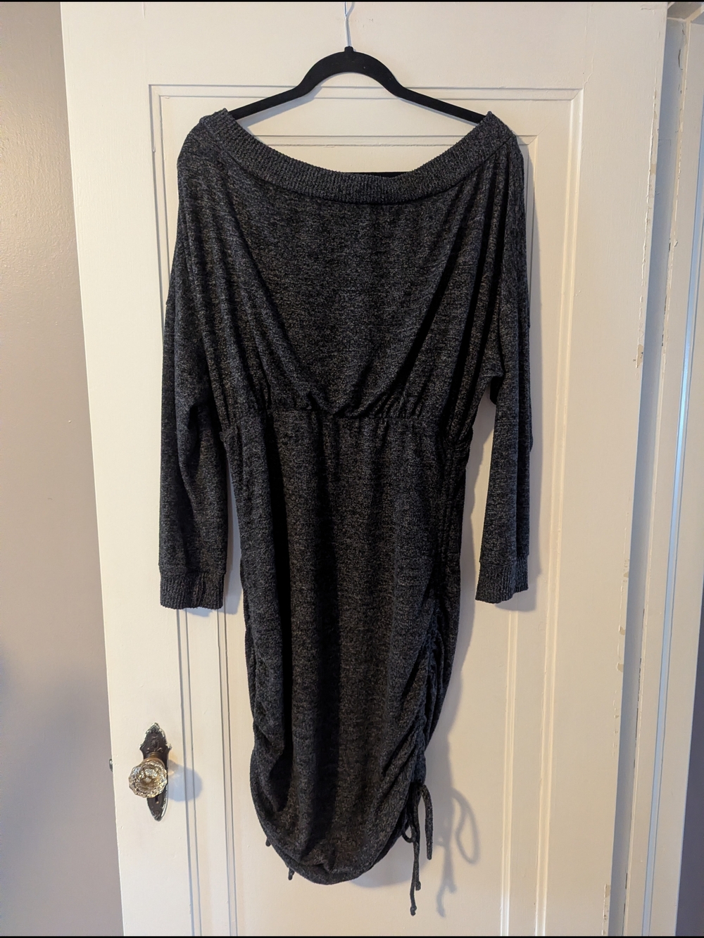 Charcoal Long-Sleeve Off-Shoulder Knit Dress